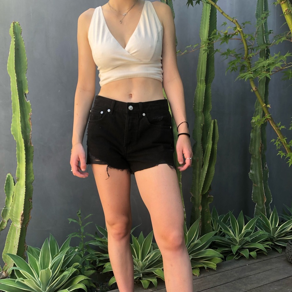 All Saints black cutoff shorts